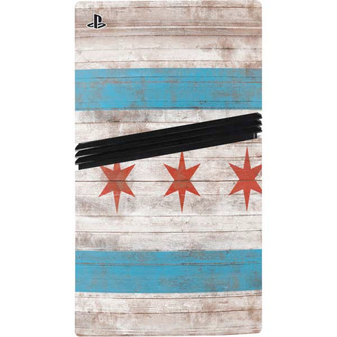 Chicago Flag Dark Wood PS5 Pro Disk Bundle Skin