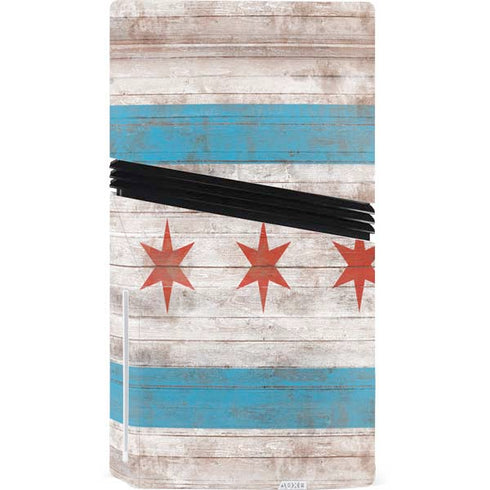 Chicago Flag Dark Wood PS5 Pro Disk Bundle Skin