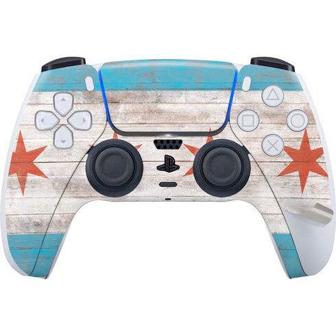 Chicago Flag Dark Wood PS5 Pro Disk Bundle Skin