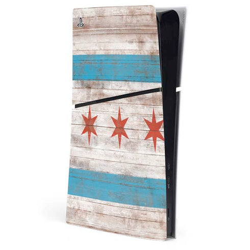 Chicago Flag Dark Wood PS5 Slim Digital Edition Console Skin