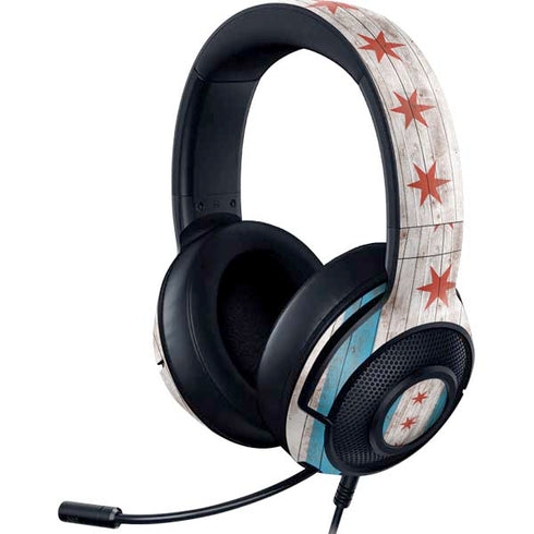 Chicago Flag Dark Wood Razer Kraken X Skin