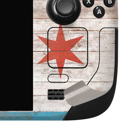Chicago Flag Dark Wood Steam Deck Handheld Gaming Computer OLED Skin