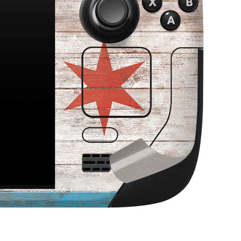 Chicago Flag Dark Wood Steam Deck Handheld Gaming Computer Skin
