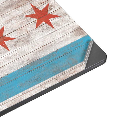 Chicago Flag Dark Wood Surface Laptop 7 13.8in Skin