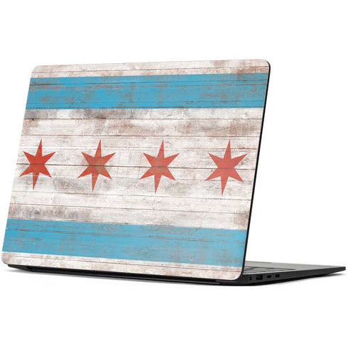 Chicago Flag Dark Wood Surface Laptop 7 15in Skin