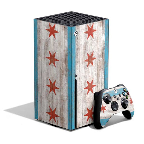 Chicago Flag Dark Wood Xbox Series X Skins