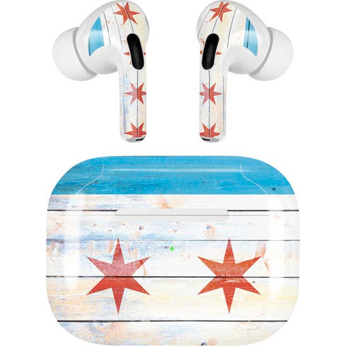 Chicago Flag Light Wood AirPods Skins