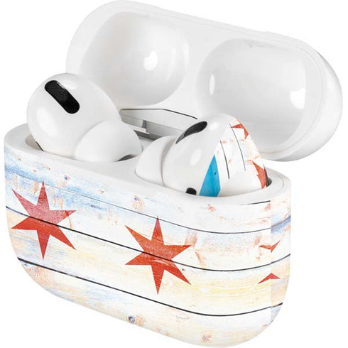Chicago Flag Light Wood AirPods Skins