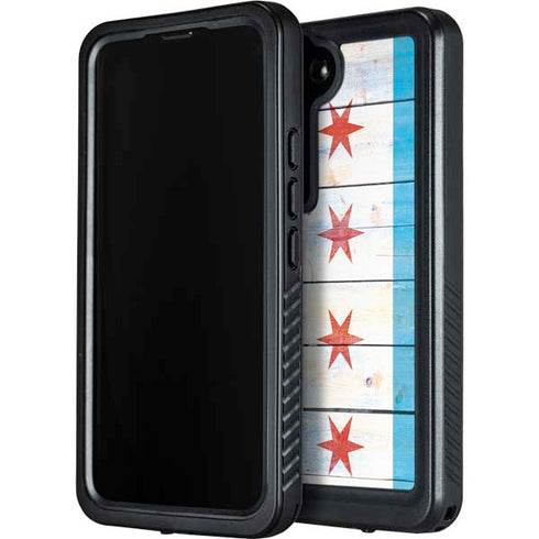Chicago Flag Light Wood Galaxy S24 Plus Waterproof Case