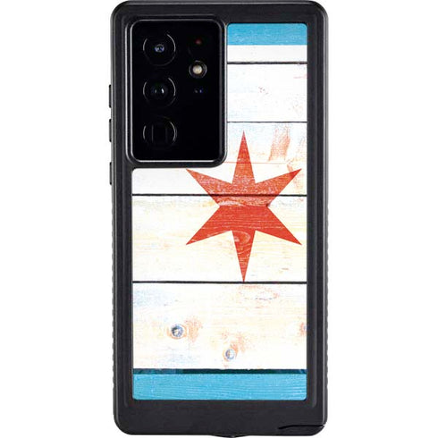 Chicago Flag Light Wood Galaxy S24 Ultra Waterproof Case