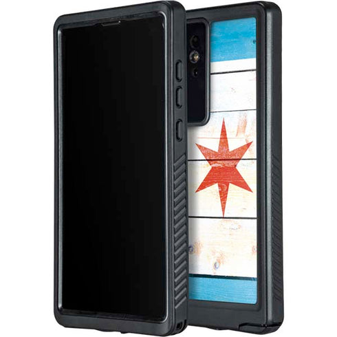 Chicago Flag Light Wood Galaxy S24 Ultra Waterproof Case