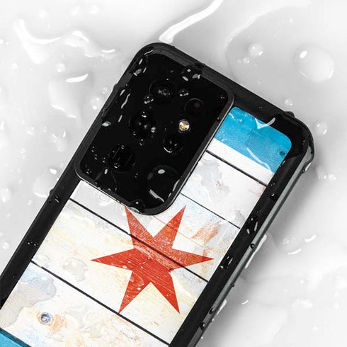 Chicago Flag Light Wood Galaxy S24 Ultra Waterproof Case
