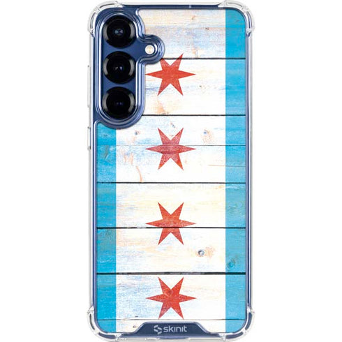 Chicago Flag Light Wood Galaxy S25 Clear Case