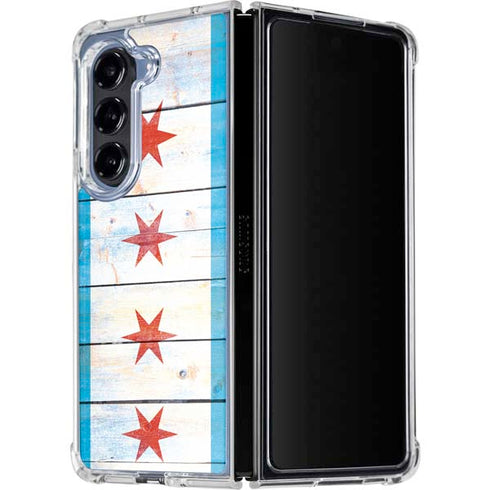 Chicago Flag Light Wood Galaxy Z Fold5 5G Clear Case