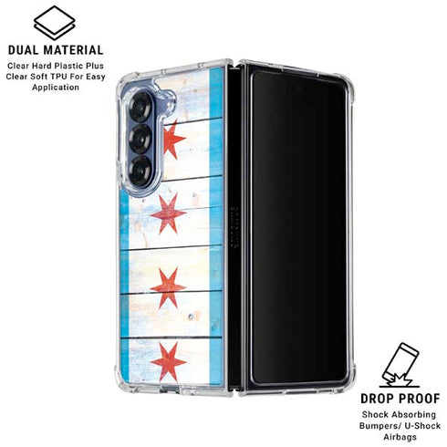 Chicago Flag Light Wood Galaxy Z Fold6 Clear Case