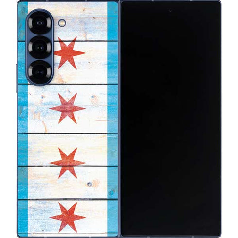 Chicago Flag Light Wood Galaxy Z Fold6 Skin