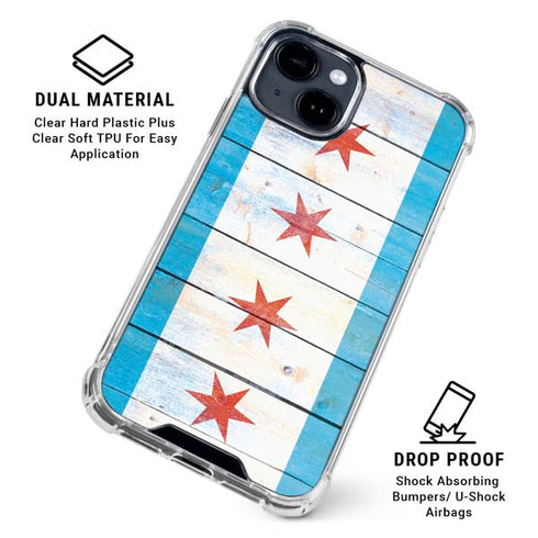 Chicago Flag Light Wood iPhone 15 Clear Case