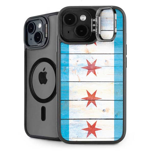 Chicago Flag Light Wood iPhone 15 Plus Kickstand Case
