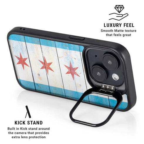 Chicago Flag Light Wood iPhone 15 Plus Kickstand Case