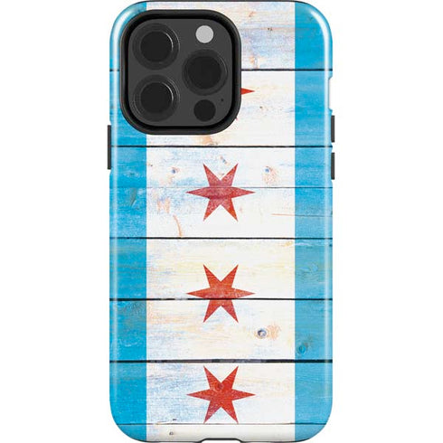 Chicago Flag Light Wood iPhone 15 Pro Impact Case