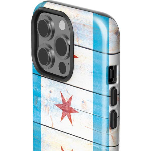 Chicago Flag Light Wood iPhone 15 Pro Impact Case
