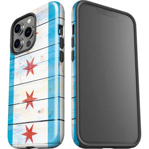 Chicago Flag Light Wood iPhone 15 Pro Impact Case