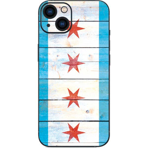 Chicago Flag Light Wood iPhone 15 Skin