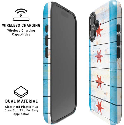 Chicago Flag Light Wood iPhone 16 Plus Magsafe Impact Case