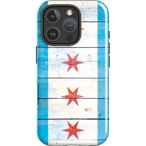 Chicago Flag Light Wood iPhone 16 Pro Magsafe Impact Case