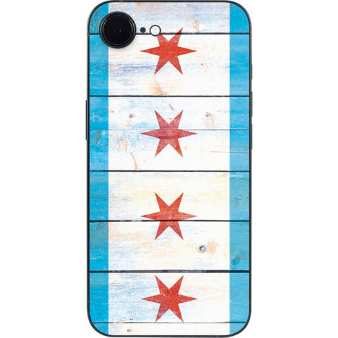 Chicago Flag Light Wood iPhone 16e Skin