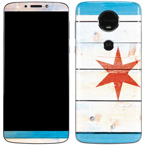 Chicago Flag Light Wood Moto E5 Plus Skin