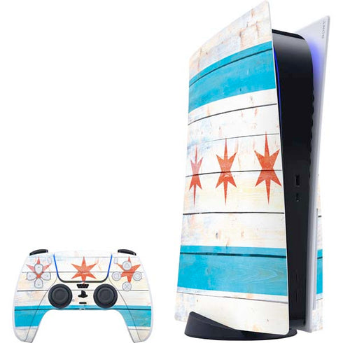 Chicago Flag Light Wood PlayStation PS5 Skins