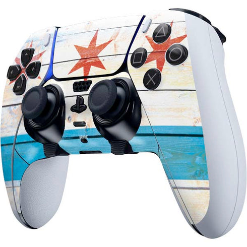 Chicago Flag Light Wood PS5 DualSense Edge Pro Controller Skin