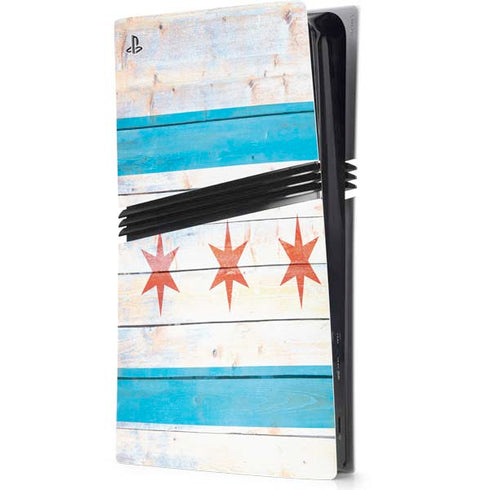Chicago Flag Light Wood PS5 Pro Console Skin