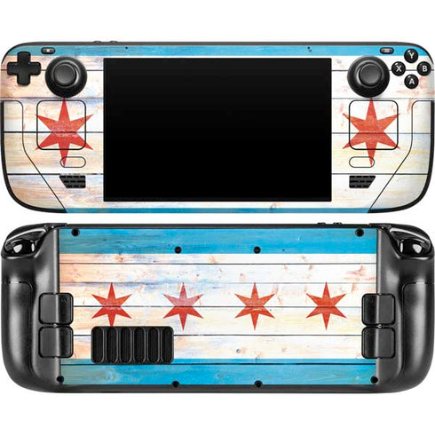 Chicago Flag Light Wood Steam Deck Handheld Gaming Computer OLED Skin