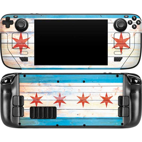 Chicago Flag Light Wood Steam Deck Handheld Gaming Computer Skin