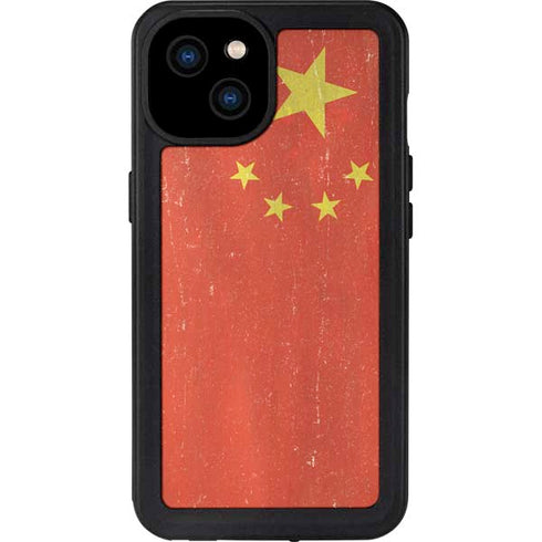 Chinese Flag Distressed iPhone 15 Plus Waterproof Case