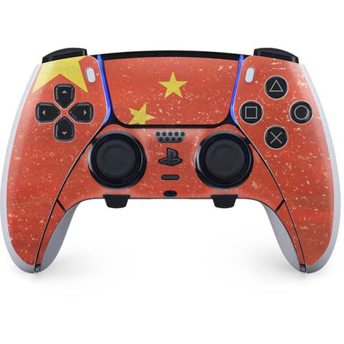 Chinese Flag Distressed PS5 DualSense Edge Pro Controller Skin