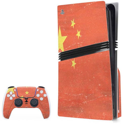 Chinese Flag Distressed PS5 Pro Disk Bundle Skin
