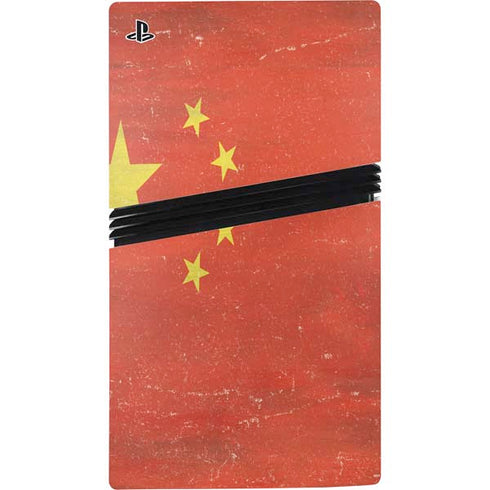 Chinese Flag Distressed PS5 Pro Disk Console Skin