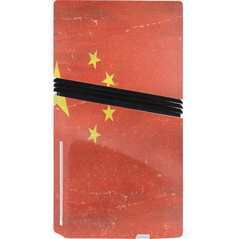 Chinese Flag Distressed PS5 Pro Disk Console Skin