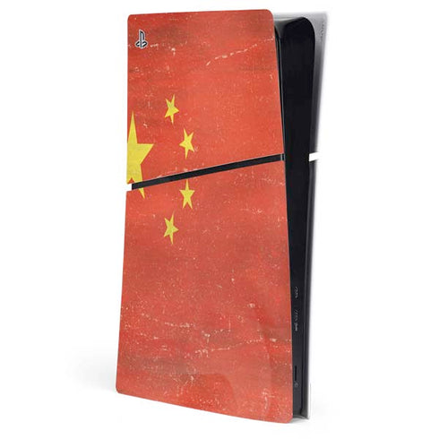 Chinese Flag Distressed PS5 Slim Digital Edition Console Skin