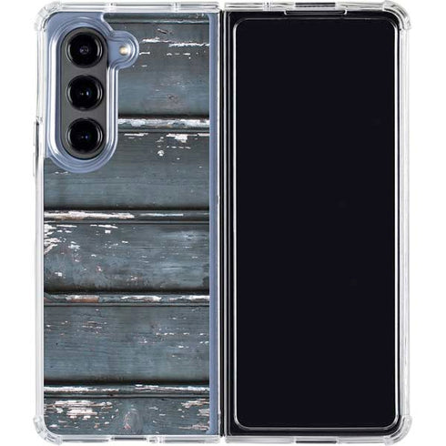 Chipped Blue Wood Galaxy Z Fold5 5G Clear Case