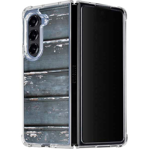Chipped Blue Wood Galaxy Z Fold5 5G Clear Case