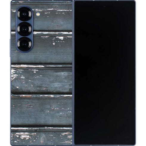 Chipped Blue Wood Galaxy Z Fold6 Skin