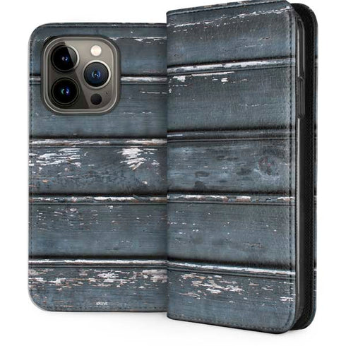 Chipped Blue Wood iPhone 13 Pro Folio Case
