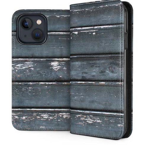 Chipped Blue Wood iPhone 14 Plus Folio Case