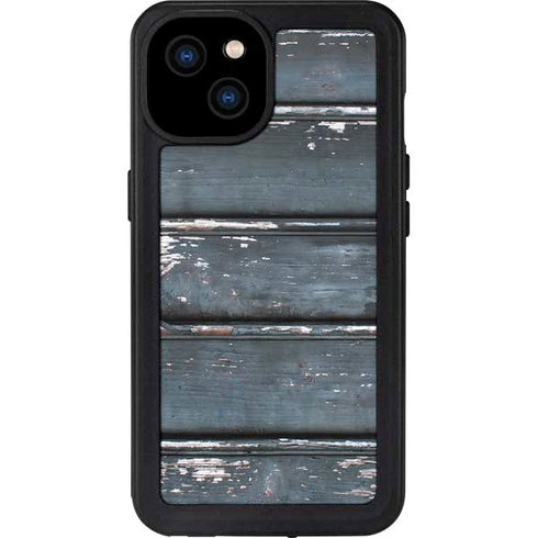 Chipped Blue Wood iPhone 15 Plus Waterproof Case