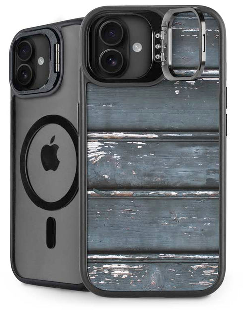 Chipped Blue Wood iPhone 16 Plus Kickstand Case