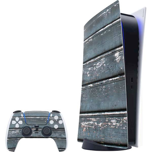 Chipped Blue Wood PlayStation PS5 Skins